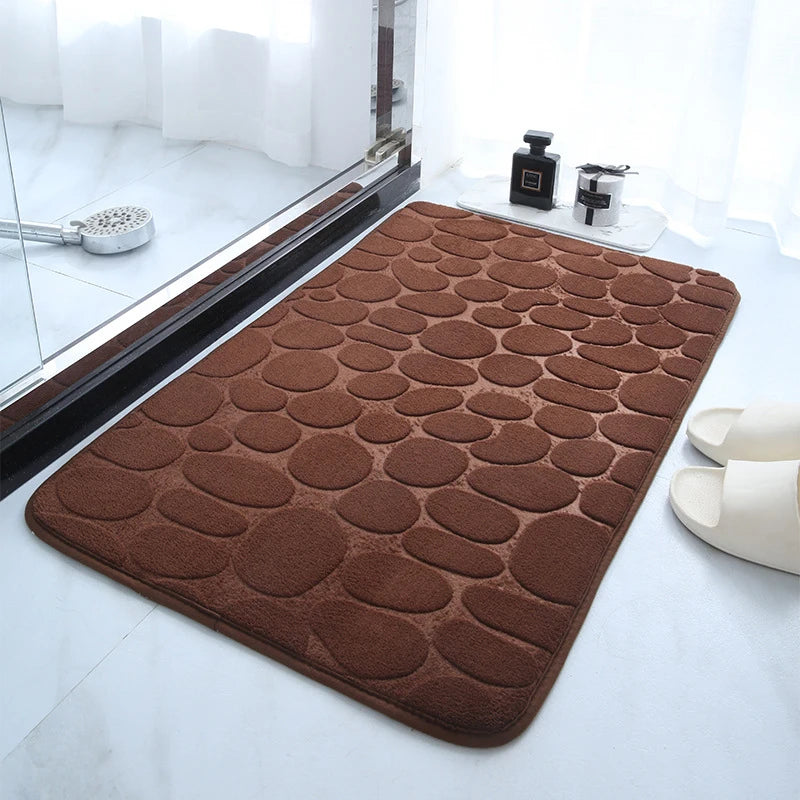 1 Embossed Pebble Bath Rug, Memory Foam Absorbent Floor Mat, Non-Slip Door Rug, Indoor Floor Mat, Bathroom Accessories