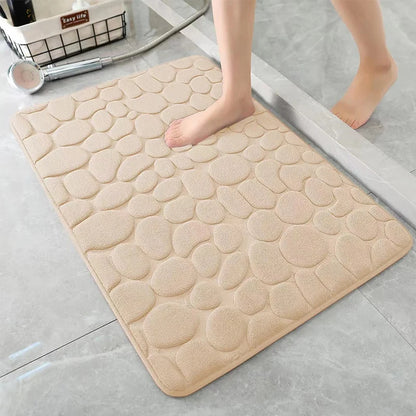 1 Embossed Pebble Bath Rug, Memory Foam Absorbent Floor Mat, Non-Slip Door Rug, Indoor Floor Mat, Bathroom Accessories