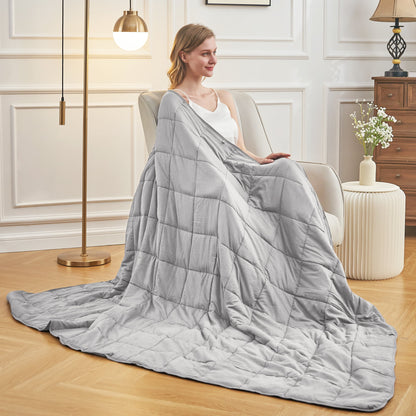 Weighted Blanket for Adults (60"X80", 15Lbs, Queen Size Light Grey) -High Breathability Heavy Blanket